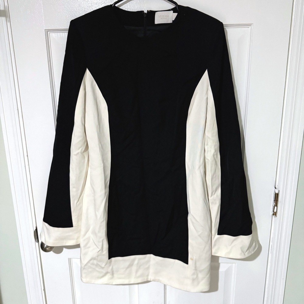 Misha Collection Black White Colorblock Long Sleeve Mini Dress AW17DR110 US 8 - Picture 2 of 6